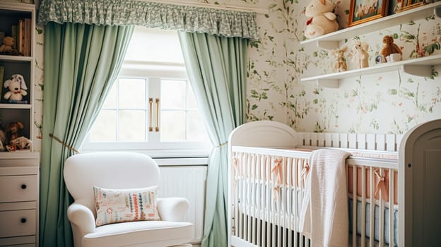 Baby room decor and interior design inspiration in beautiful English countryside style cottage