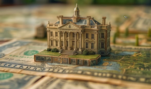 Miniature House on Pile of Money. Selective focus.