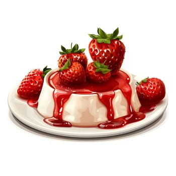 A delicious dessert featuring fresh strawberries atop a beautifully plated dish. The sweet fruit adds a burst of flavor to the dish, making it a perfect treat for any occasion