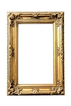 Blank empty 2:3 golden picture frame isolated on white background