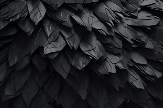 Black feathers texture background. Generated AI.