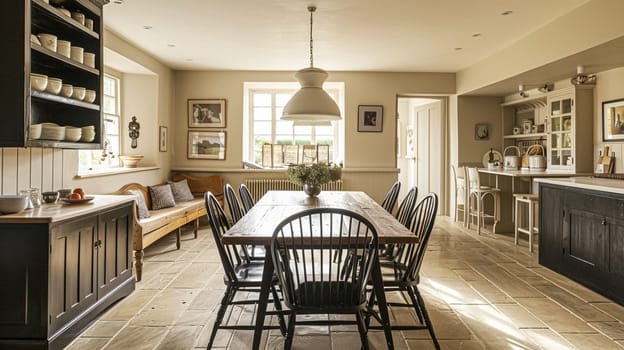 Cotswolds cottage style dining room decor, interior design and country house furniture, home decor, table and chairs, English countryside styling