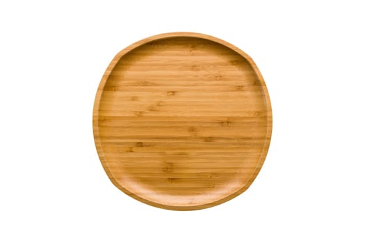 Wooden plate on white background. handmade kitchen utensils