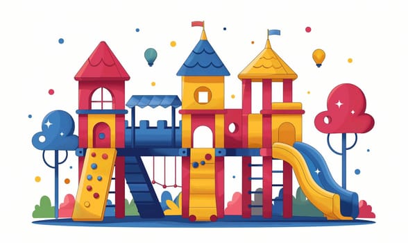 Illustration of a colorful playground on a white background. Selective focus.