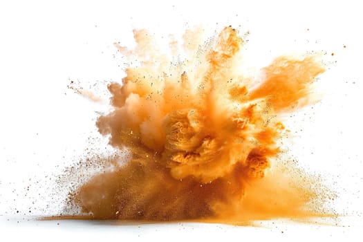 Explosion of floury golden dust isolated on white background.