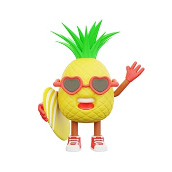 3D render design of a cute pineapple character for summer vacation