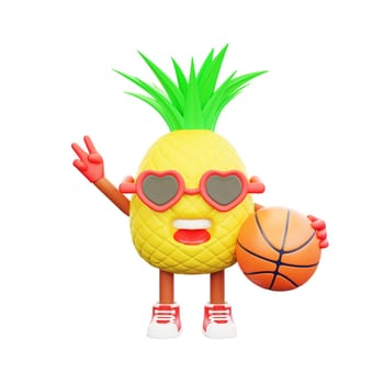 3D render design of a cute pineapple character for summer vacation