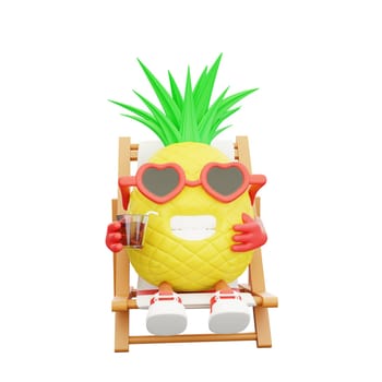 3D render design of a cute pineapple character for summer vacation