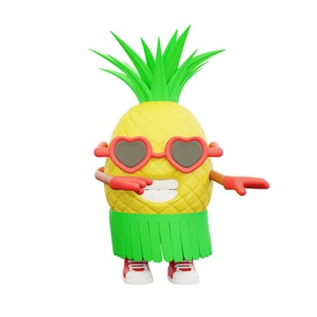 3D render design of a cute pineapple character for summer vacation