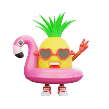 3D render design of a cute pineapple character for summer vacation