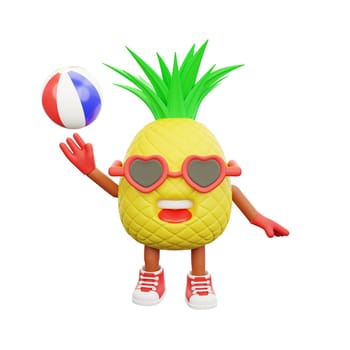 3D render design of a cute pineapple character for summer vacation