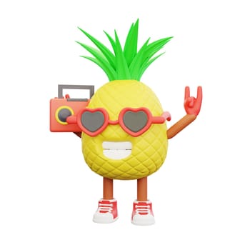 3D render design of a cute pineapple character for summer vacation