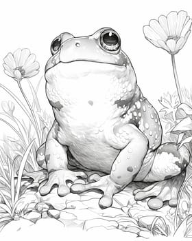 Coloring book for kids, animal coloring, frog. Selective focus