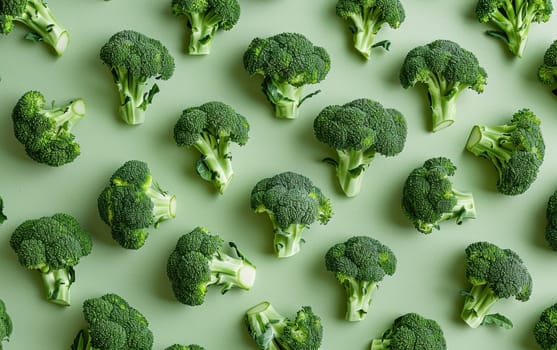 Fresh green broccoli arrangement on vibrant tablecloth for healthy eating and nutrition concept