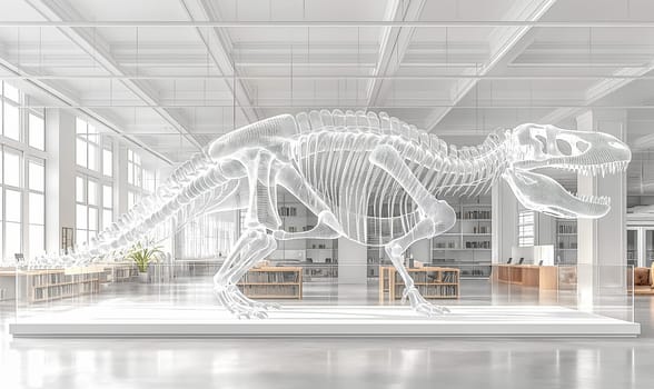 Holographic Dinosaur Display in Modern Living Room. Selective focus