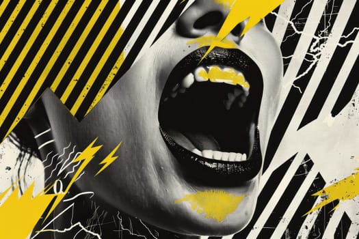 Electric expression a bold combination of beauty and artistic power in a vibrant yellow and black poster