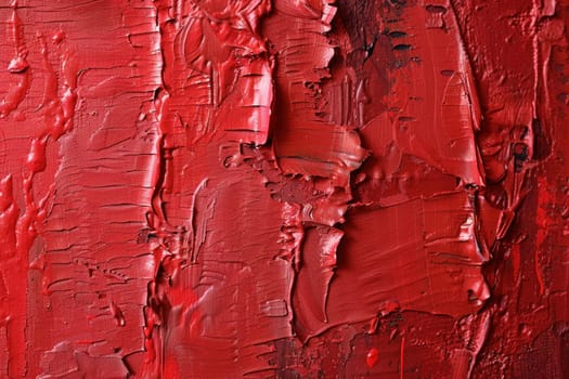 Red painted wall with paint splotches for artistic background texture and design inspiration