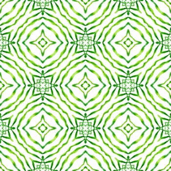Watercolor medallion seamless border. Green noteworthy boho chic summer design. Textile ready interesting print, swimwear fabric, wallpaper, wrapping. Medallion seamless pattern.