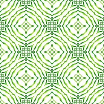 Watercolor medallion seamless border. Green noteworthy boho chic summer design. Textile ready interesting print, swimwear fabric, wallpaper, wrapping. Medallion seamless pattern.