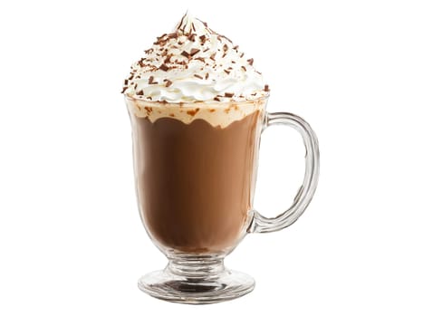 Mocha A decadent mocha in a clear glass mug with a dollop of whipped cream. Drink isolated on transparent background.