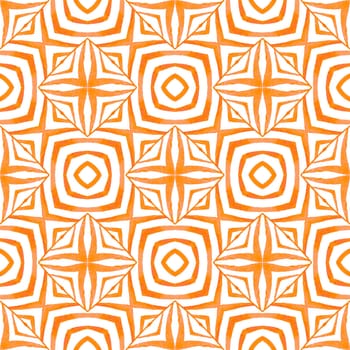 Textile ready fantastic print, swimwear fabric, wallpaper, wrapping. Orange perfect boho chic summer design. Green geometric chevron watercolor border. Chevron watercolor pattern.