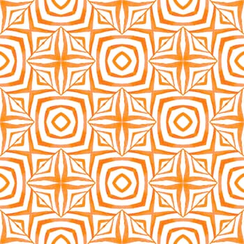 Textile ready fantastic print, swimwear fabric, wallpaper, wrapping. Orange perfect boho chic summer design. Green geometric chevron watercolor border. Chevron watercolor pattern.