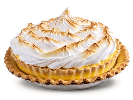 Lemon meringue pie with tart lemon filling and fluffy meringue topping. Food isolated on transparent background.