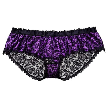 Gothic style deep purple garter belt with black lace overlay dramatic movement high contrast isolated. Woman lingerie isolated on transparent background.