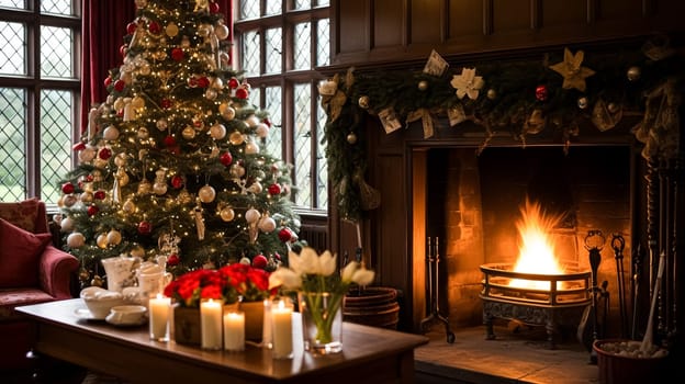 Christmas at the manor, English countryside decoration and festive interior decor