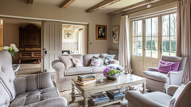 Cotswolds cottage style sitting room, living room interior design and country house home decor, sofa and lounge furniture, English countryside style