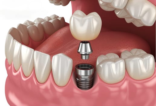 Dental implantation, teeth with implant screw. ai generative.