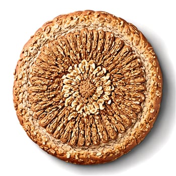 Walnut bread mandala floating slices of walnut bread cascading walnut pieces Food and culinary concept. Food isolated on transparent background.
