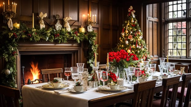 Christmas at the manor, English countryside decoration and festive interior decor