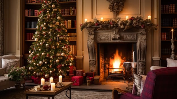 Christmas at the manor, English countryside decoration and festive interior decor