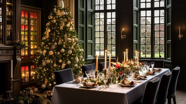 Christmas at the manor, English countryside decoration and festive interior decor