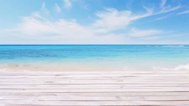 Beautiful beach with a wooden pier and azure water in the Maldives, islands. Beautiful landscape, picture, phone screensaver, copy space, advertising, travel agency, tourism, solitude with nature, without people