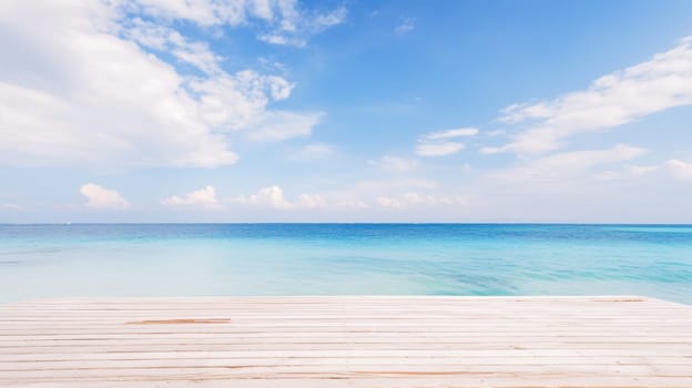 Beautiful beach with a wooden pier and azure water in the Maldives, islands. Beautiful landscape, picture, phone screensaver, copy space, advertising, travel agency, tourism, solitude with nature, without people