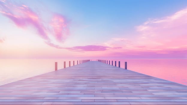 Beautiful beach with a wooden pier and azure water in the Maldives, islands. Beautiful landscape, picture, phone screensaver, copy space, advertising, travel agency, tourism, solitude with nature, without people