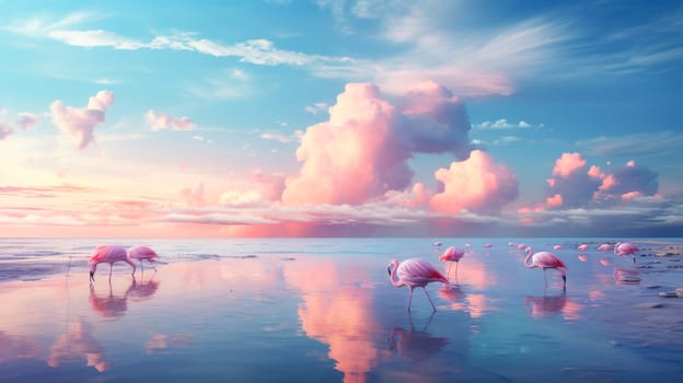 Africa. Kenya. Flamingo. Flock of flamingos. The nature of Kenya. Birds of Africa. Beautiful landscape, picture, phone screensaver, copy space, advertising, travel agency, tourism, solitude with nature without people