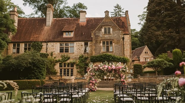 Wedding decoration with peonies, floral decor and event celebration, peony flowers and wedding ceremony in the garden, English country style