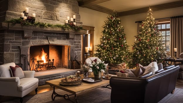 Christmas at the manor, English countryside decoration and festive interior decor