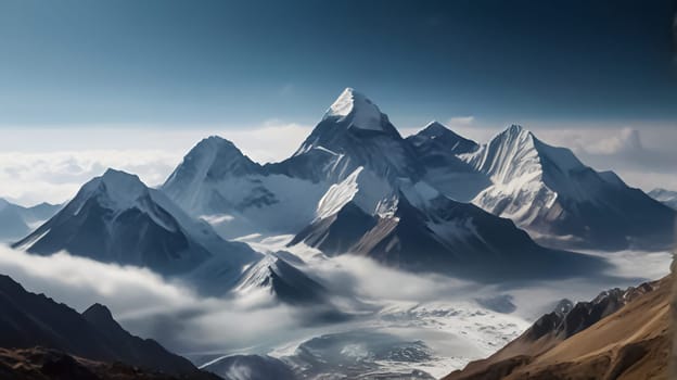 fantastic landscape of Himalayan peaks mountain with snow cap at the top and hills and valley for multimedia content creation