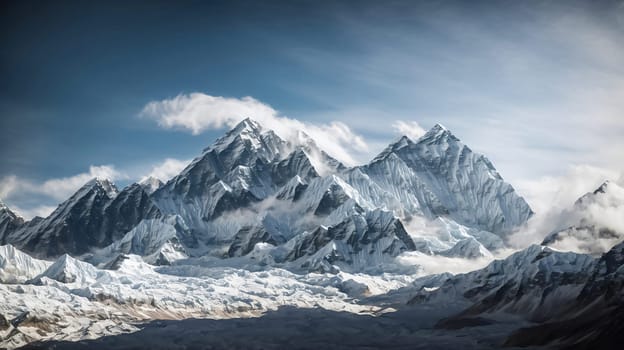 fantastic landscape of Himalayan peaks mountain with snow cap at the top and hills and valley for multimedia content creation