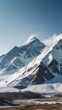 fantastic landscape of Himalayan peaks mountain with snow cap at the top and hills and valley for multimedia content creation