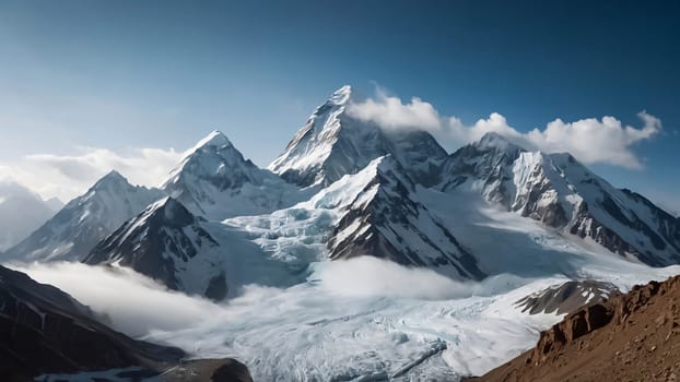 fantastic landscape of Himalayan peaks mountain with snow cap at the top and hills and valley for multimedia content creation