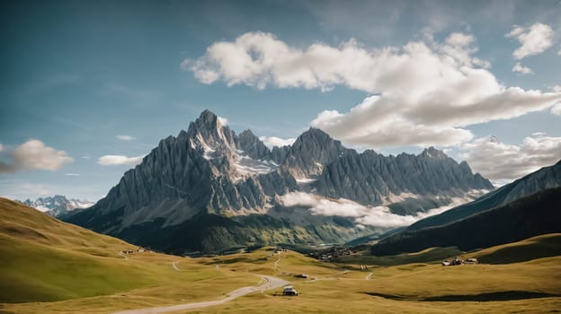 fantastic landscape of Himalayan peaks mountain with snow cap at the top and hills and valley for multimedia content creation