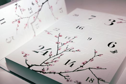 Advent calendar with numbers and with chocolate inside. Christmas concept box of chocolates.