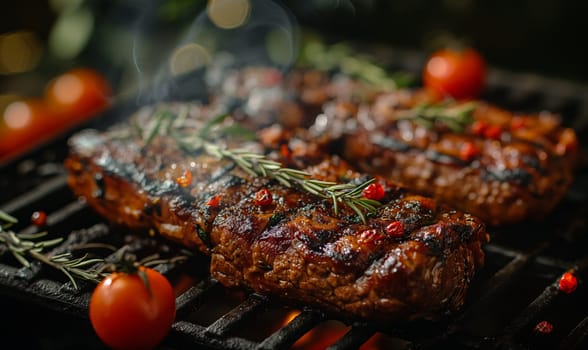 Pieces of meat cooked on the grill. Selective focus