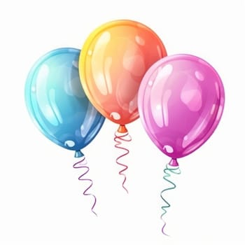 Bunch of three balloons in cartoon flat style isolated on white background. Blue, orange, pink colors. Generated AI.