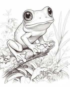 Coloring book for kids, animal coloring, frog. Selective focus